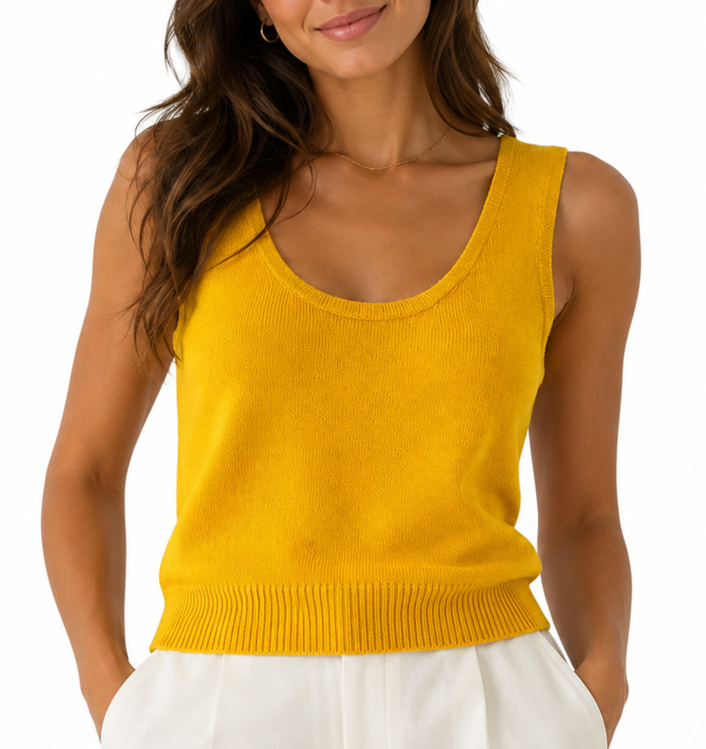 St John Collection Santana Knit Shell Tank Top Sleeveless Yellow Blouse Scoop S